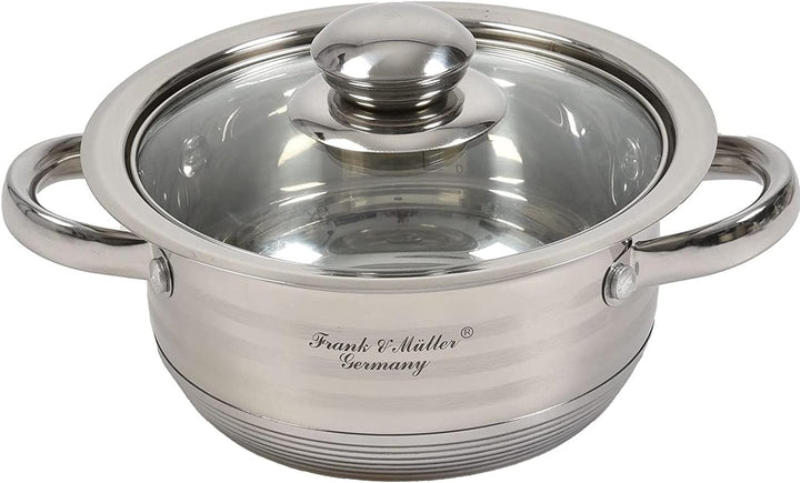 Edelstahl Topfset 5-teilig mit Glasdeckel und Messskala | Induktionsgeeignetes Kochtopfset aus Edels