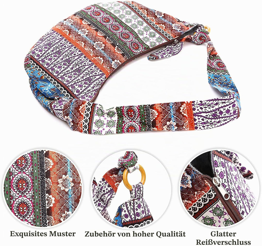 PORRASSO Hippie Umhängetasche Damen Schulterbeutel Leicht Schultertasche Tote für Reise Strandschule