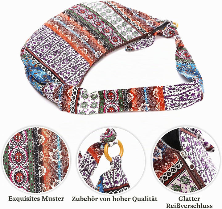 PORRASSO Hippie Umhängetasche Damen Schulterbeutel Leicht Schultertasche Tote für Reise Strandschule