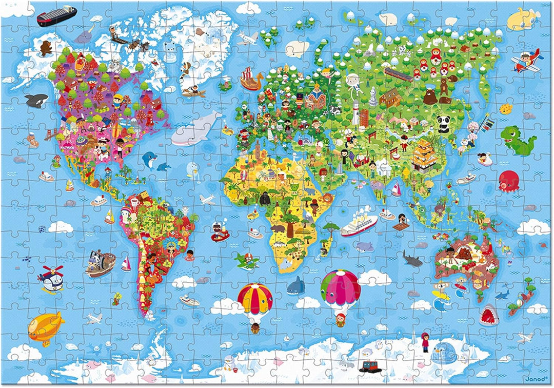 Janod - Giant World Kinderpuzzle 300 Teile – FSC-zertifizierter Karton – Pflanzliche Tinte – Hergest