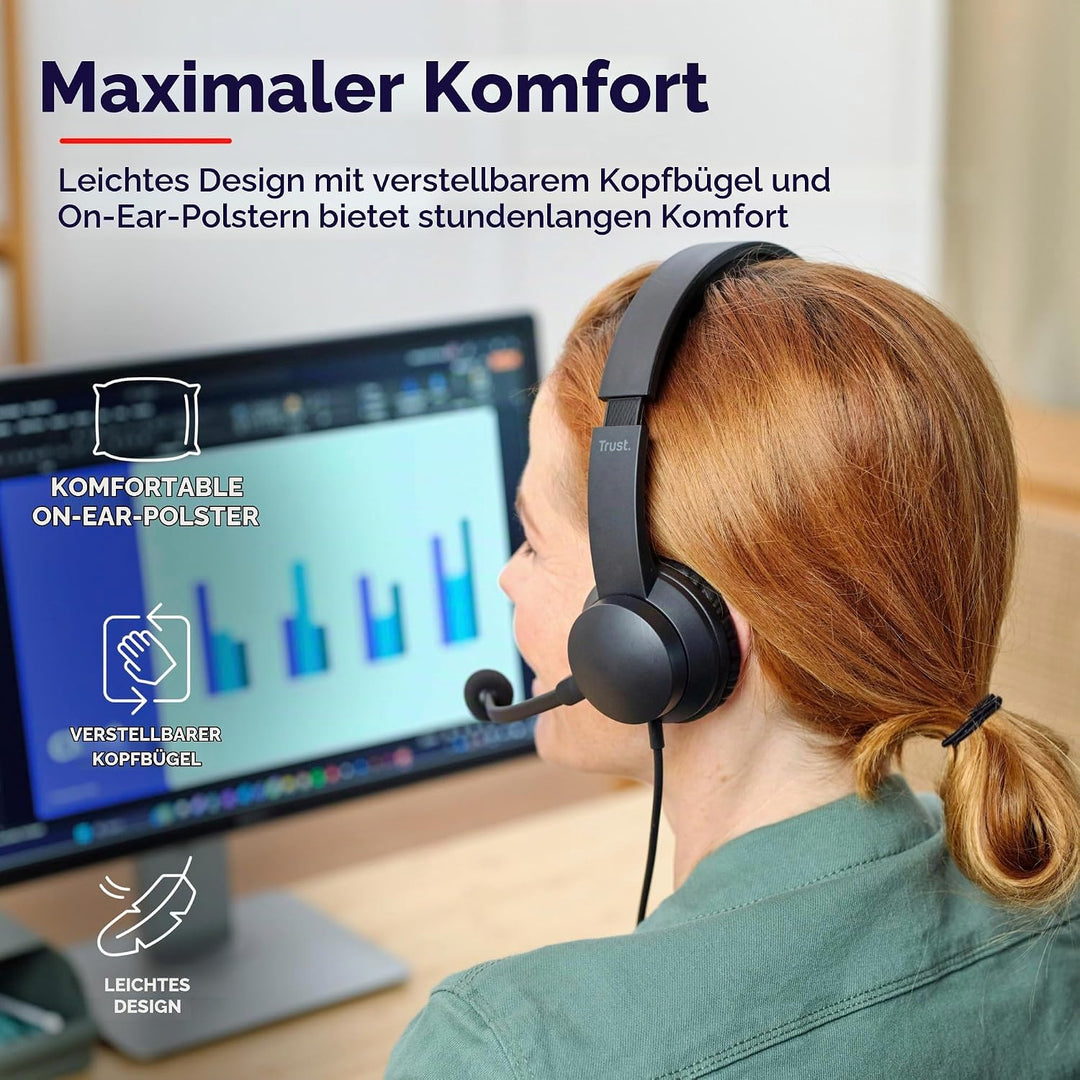 Trust Ayda PC Headset mit Mikrofon On-Ear 3.5mm, Leichtes Design, Verstellbarer Kopfbügel, Kopfhörer