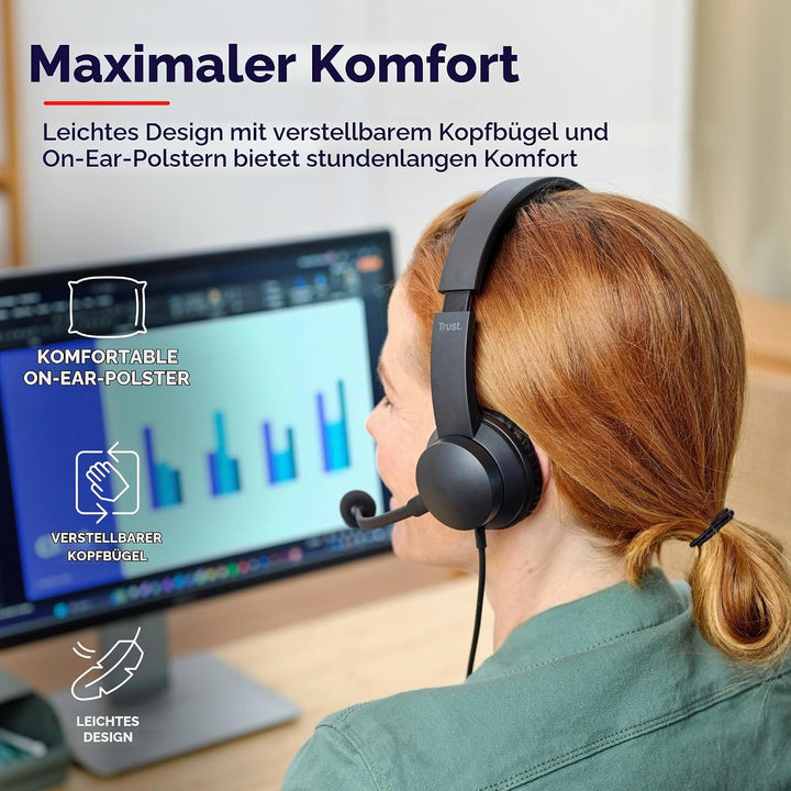 Trust Ayda PC Headset mit Mikrofon On-Ear 3.5mm, Leichtes Design, Verstellbarer Kopfbügel, Kopfhörer