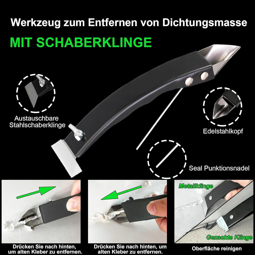 Silikonentferner Werkzeug Set aus Edelstahl, Fugenwerkzeug und Dichtmittel Glättset mit 3 Silikon Sc