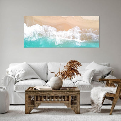 Wandbilder Dekoration Wohnzimmer Meer Welle Sand Panorama Bilder auf Leinwand 120x50cm Leinwandbild