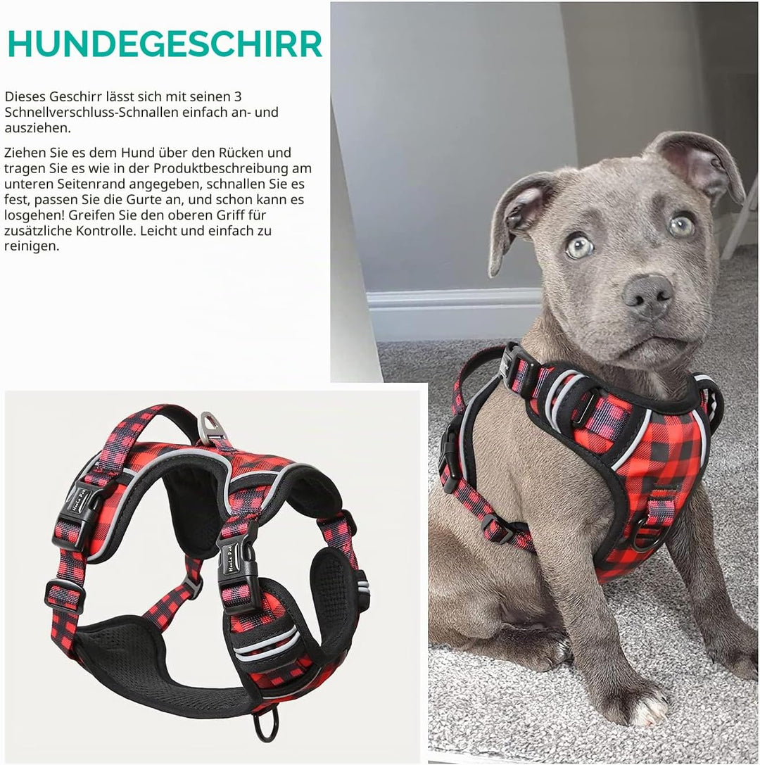 HEELE Hundegeschirr ohne Zug, Brustgeschirr für grosse Hund, einstellbares reflektierendes Hunde Ges