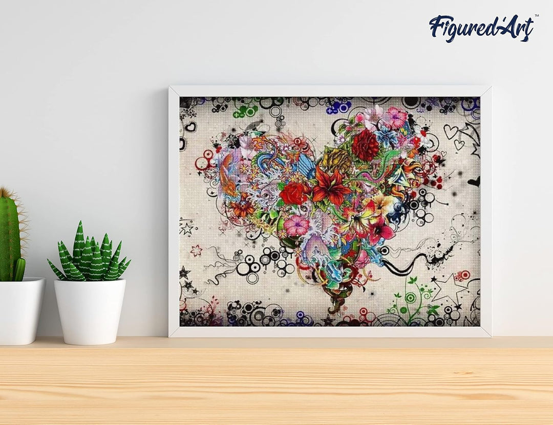 Figured'Art Diamond Painting Erwachsene 40x50cm Ganze Leinwand gerollt Herz-Graffiti 5D Bilder Eckig