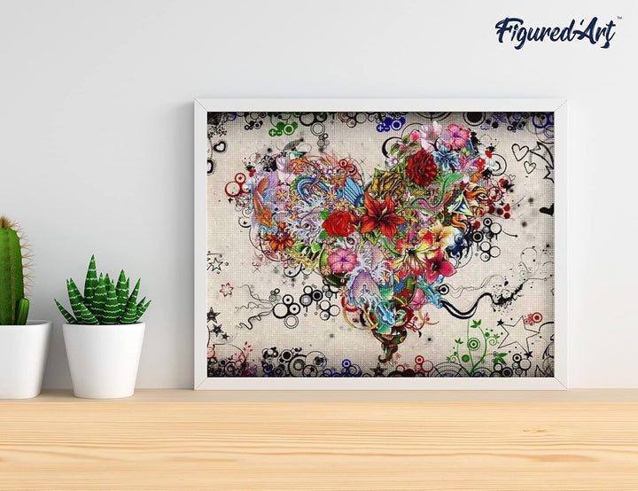 Figured'Art Diamond Painting Erwachsene 40x50cm Ganze Leinwand gerollt Herz-Graffiti 5D Bilder Eckig