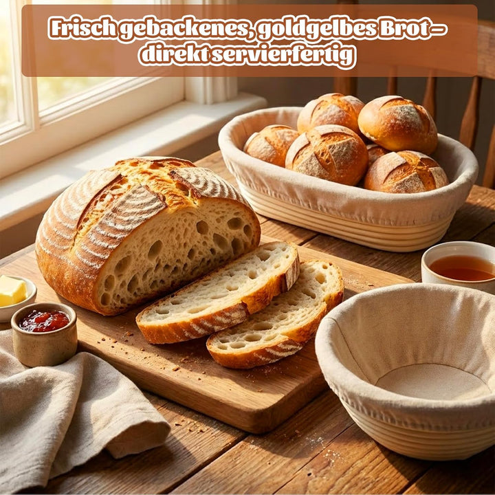 Sauerteig Starter Set, Gärkörbchen – 23cm Rund & 25cm Oval Brotkörbchen, Gärkorb Brot Aus Rattan Gef