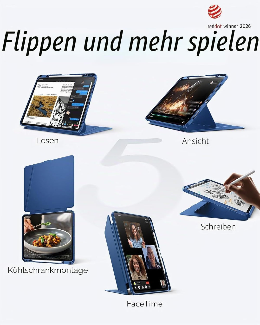 ESR für iPad Pro 13 Zoll Hülle (M5/M4) 2025/2024, Vertikaler Ständer, Multi-Winkel, Ultra-stabile Hü