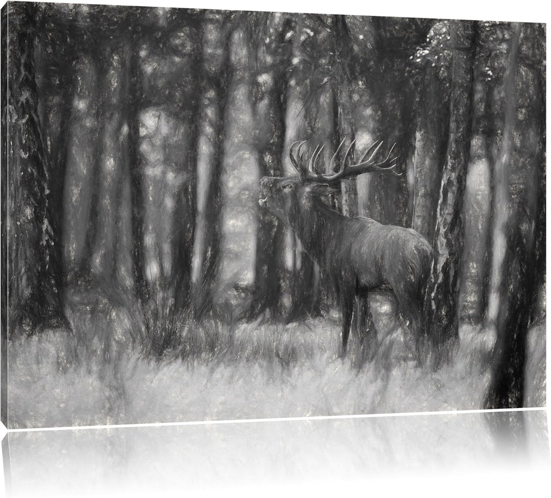 Pixxprint röhrender Hirsch als Leinwandbild/Grösse: 100x70 cm/Wandbild/Kunstdruck/fertig bespannt, 1