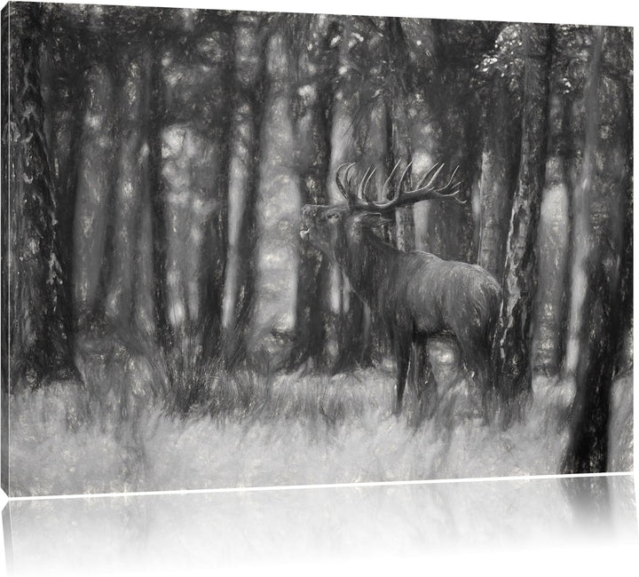 Pixxprint röhrender Hirsch als Leinwandbild/Grösse: 100x70 cm/Wandbild/Kunstdruck/fertig bespannt, 1