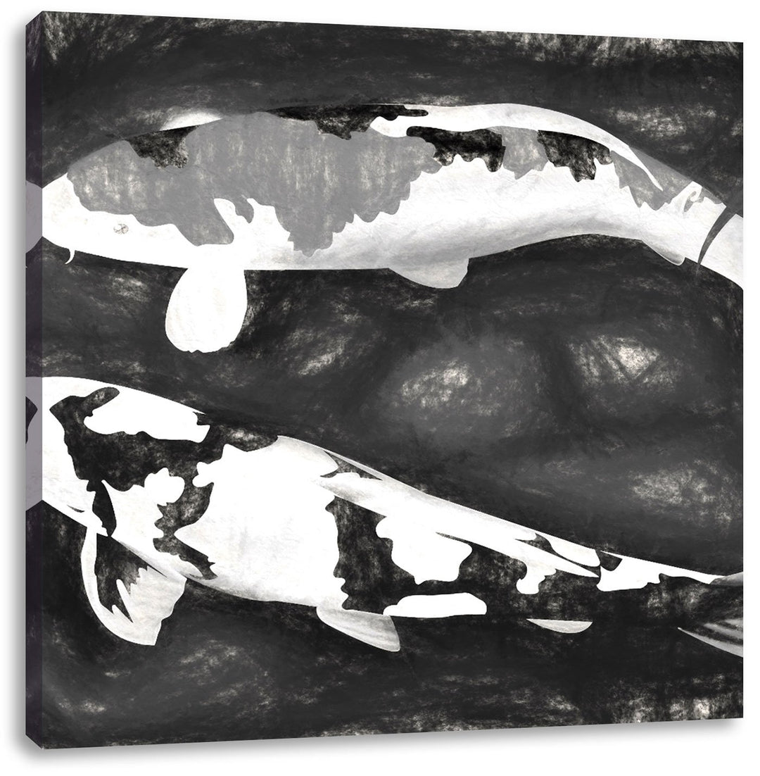 Kunst Koi Karpfen, Format: 70x70 auf Leinwand, XXL riesige Bilder fertig gerahmt mit Keilrahmen, Kun
