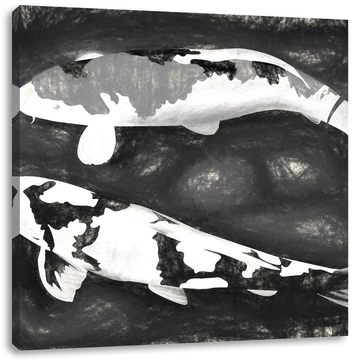 Kunst Koi Karpfen, Format: 70x70 auf Leinwand, XXL riesige Bilder fertig gerahmt mit Keilrahmen, Kun