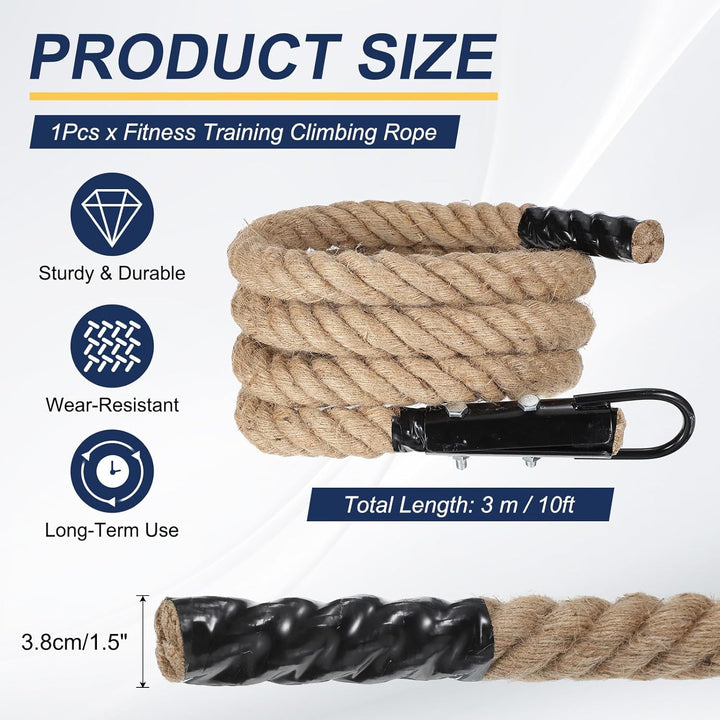 QUARKZMAN Battle Rope Schaukelseil Jute Schwungseil Fitness Trainingsseil mit Schwarzem Metallhaken