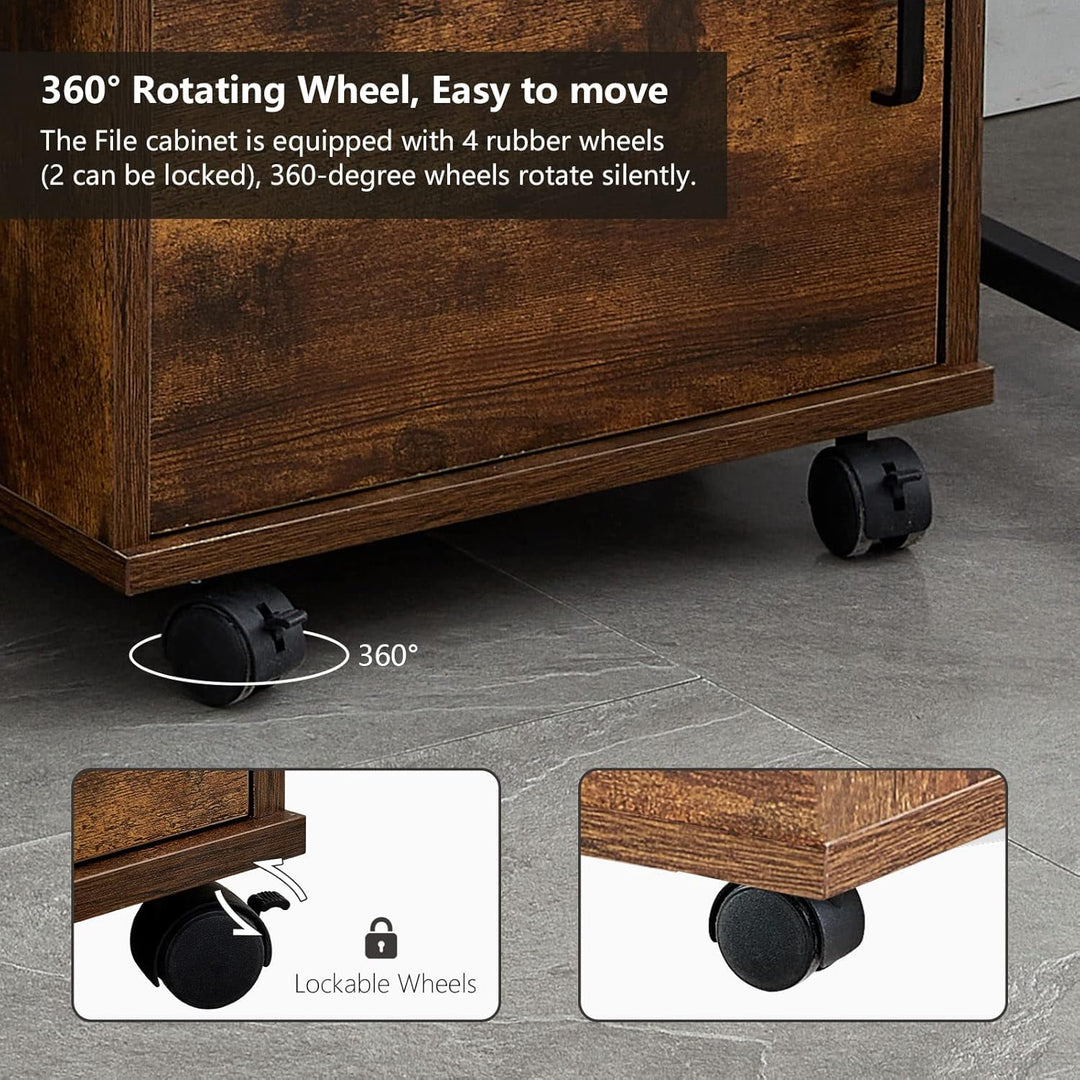 CLIPOP Rollcontainer Abschliessbare Aktenschrank Holz mit Schublade und Geschlossenem Speicher,Mobil