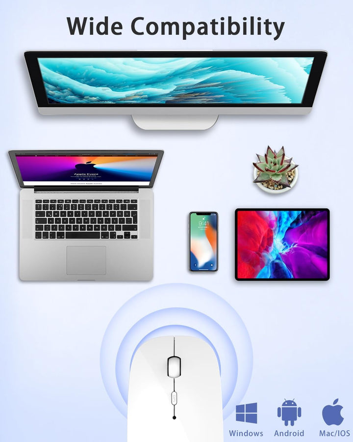 AE WISH ANEWISH Kabellos Bluetooth Maus with USB-C-Adapter wiederaufladbare Leise Mini Maus Kabellos