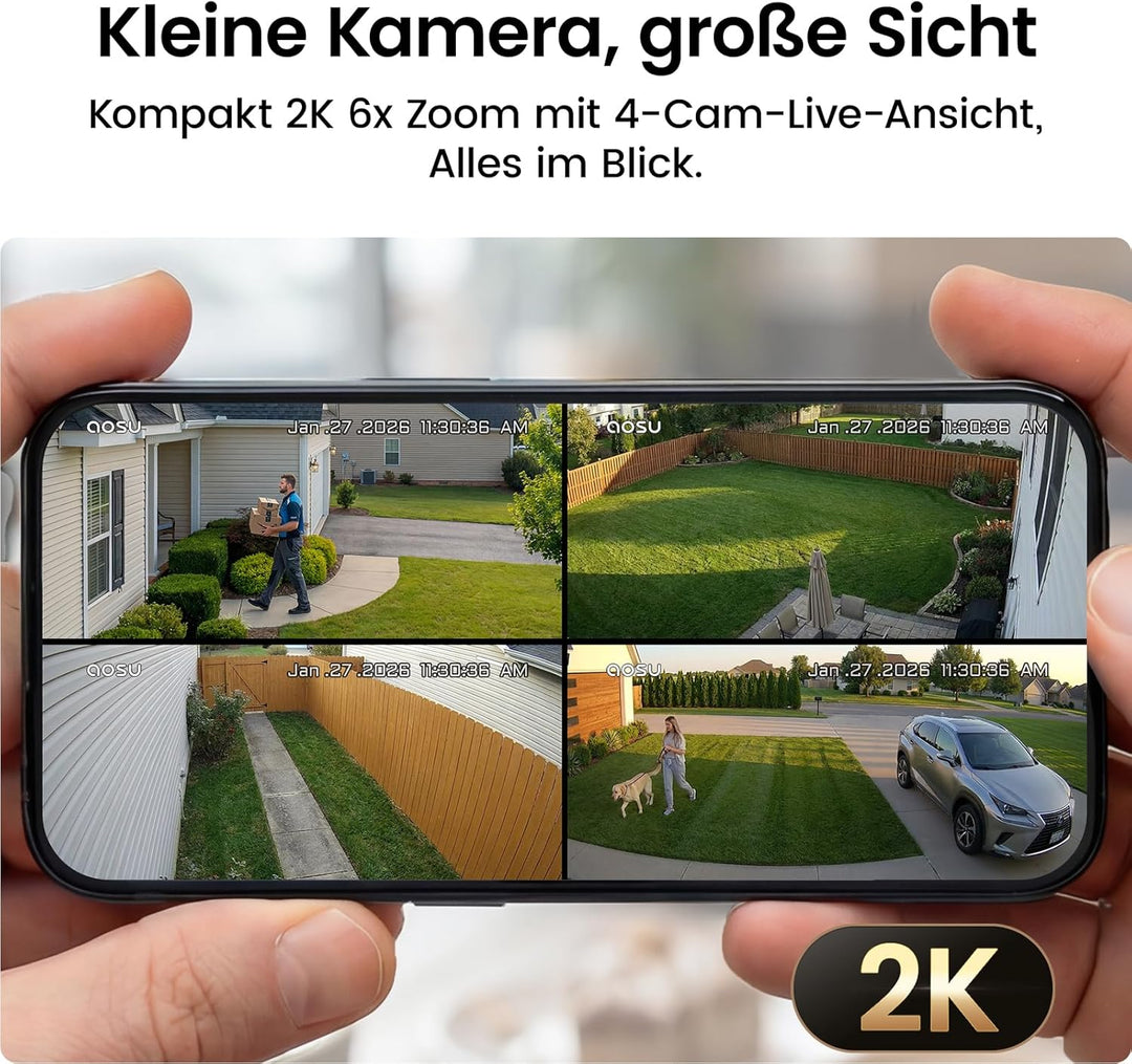 aosu 2K Überwachungskamera Aussen Akku Solar 4er-Kit mit Aosubase 2.0 ohne ABO 32GB Lokal Speicher K