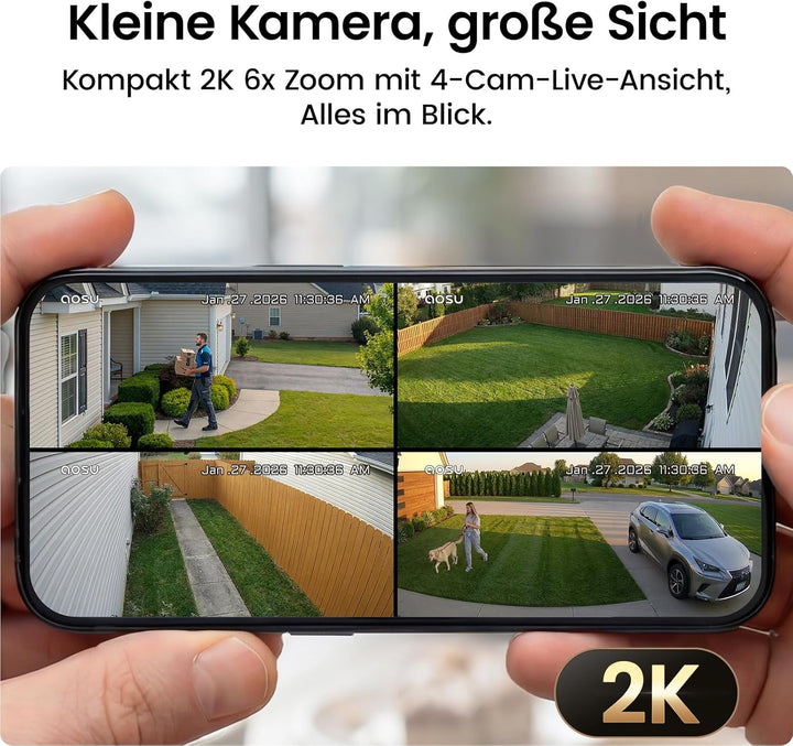 aosu 2K Überwachungskamera Aussen Akku Solar 4er-Kit mit Aosubase 2.0 ohne ABO 32GB Lokal Speicher K