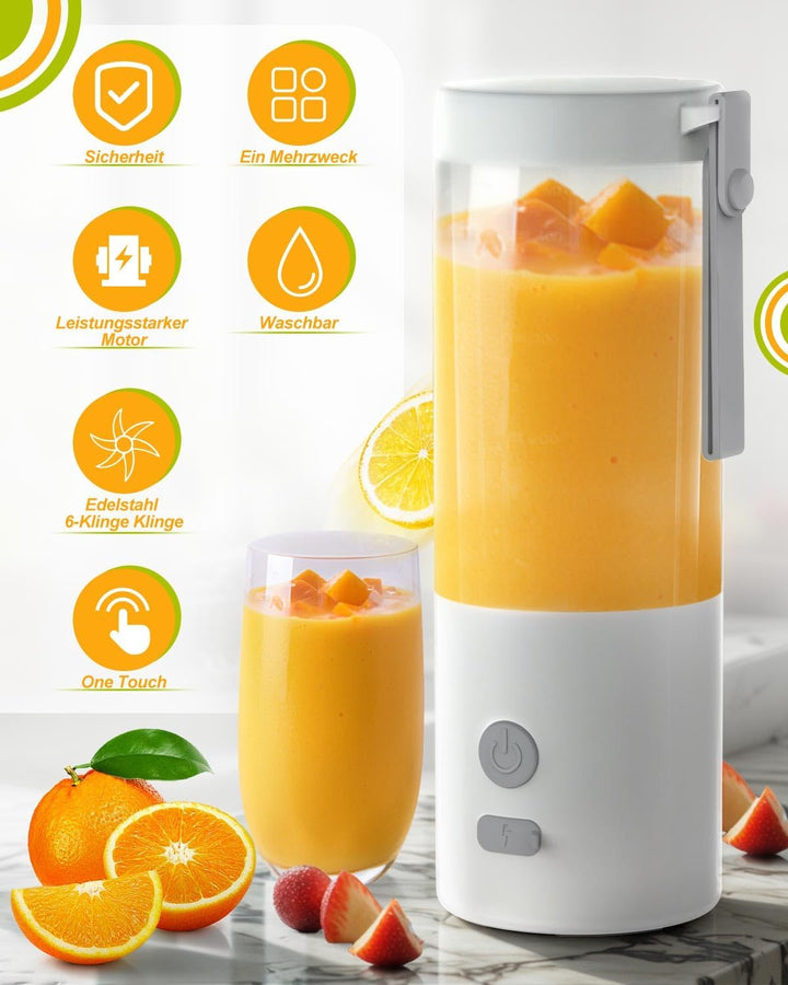 Tragbarer Mixer 2026 New, 450 ml 6-Klingen-Entsafterbecher für Smoothies und Shakes, Mini Smoothie M