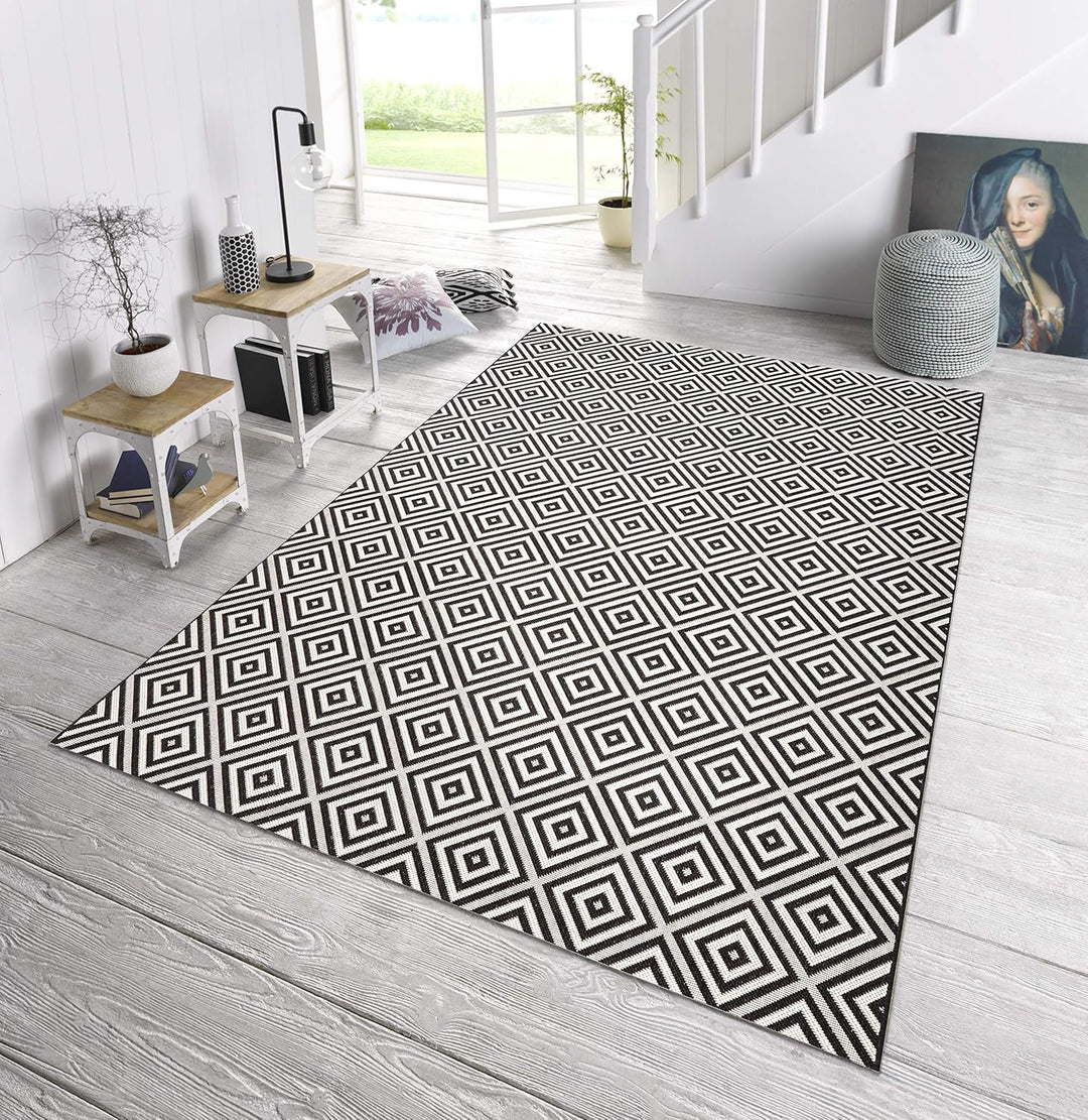 NORTHRUGS In- und Outdoor Teppich Karo 80x150cm - Wetterfest Modern Geometrisches Muster Kariert All