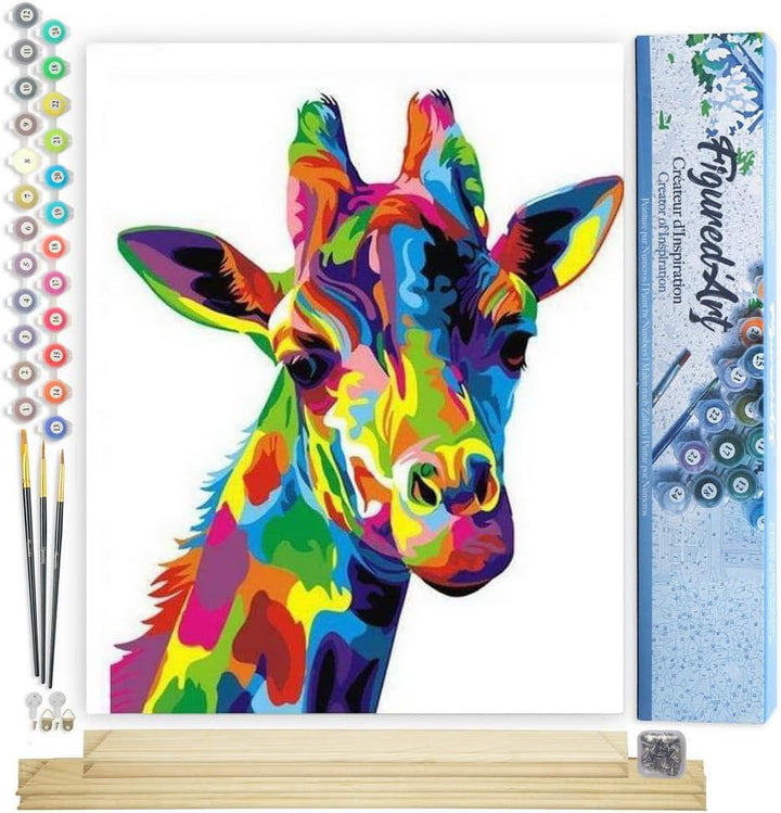 Figured'Art Malen Nach Zahlen Erwachsene Mit Rahmen Giraffe Pop Art - Paint by Numbers Basteln DIY B