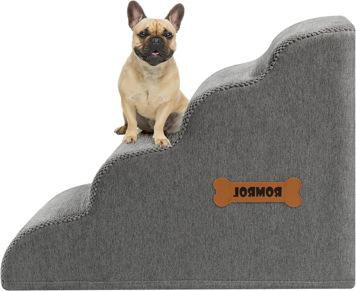 ROMROL Hundetreppe 4 Stufen – rutschfeste Haustiertreppe für kleine Hunde &amp; Katzen – Waschbarer Bezu