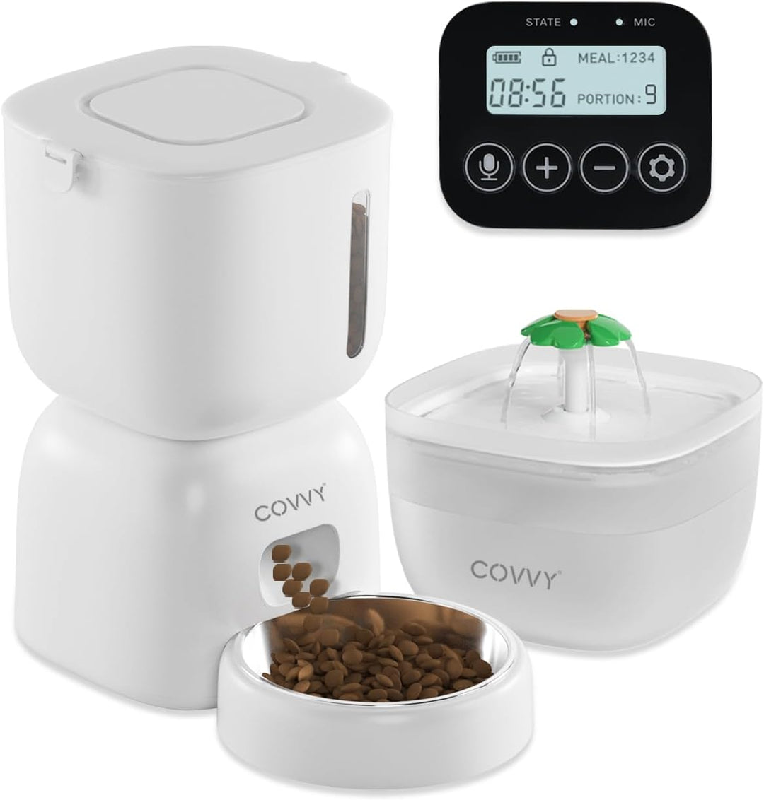 COVVY Pets Automatisches Futter- und Bewässerungs-Set, 3 l Futterspender und 2 l Wasserspender für k