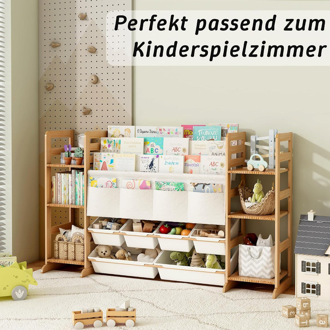 Spielzeug-Organizer Holz mit 16 Spielzeug Organizer 188cm Breit, Bücherregal Kinder Holz, Regal für
