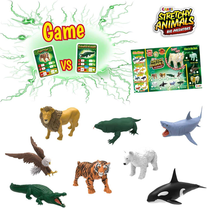 CRAZE Stretchy Animals Big Predators Komplette Sammlung - 12x Superdehnbare Tierfiguren, Raubtiere z