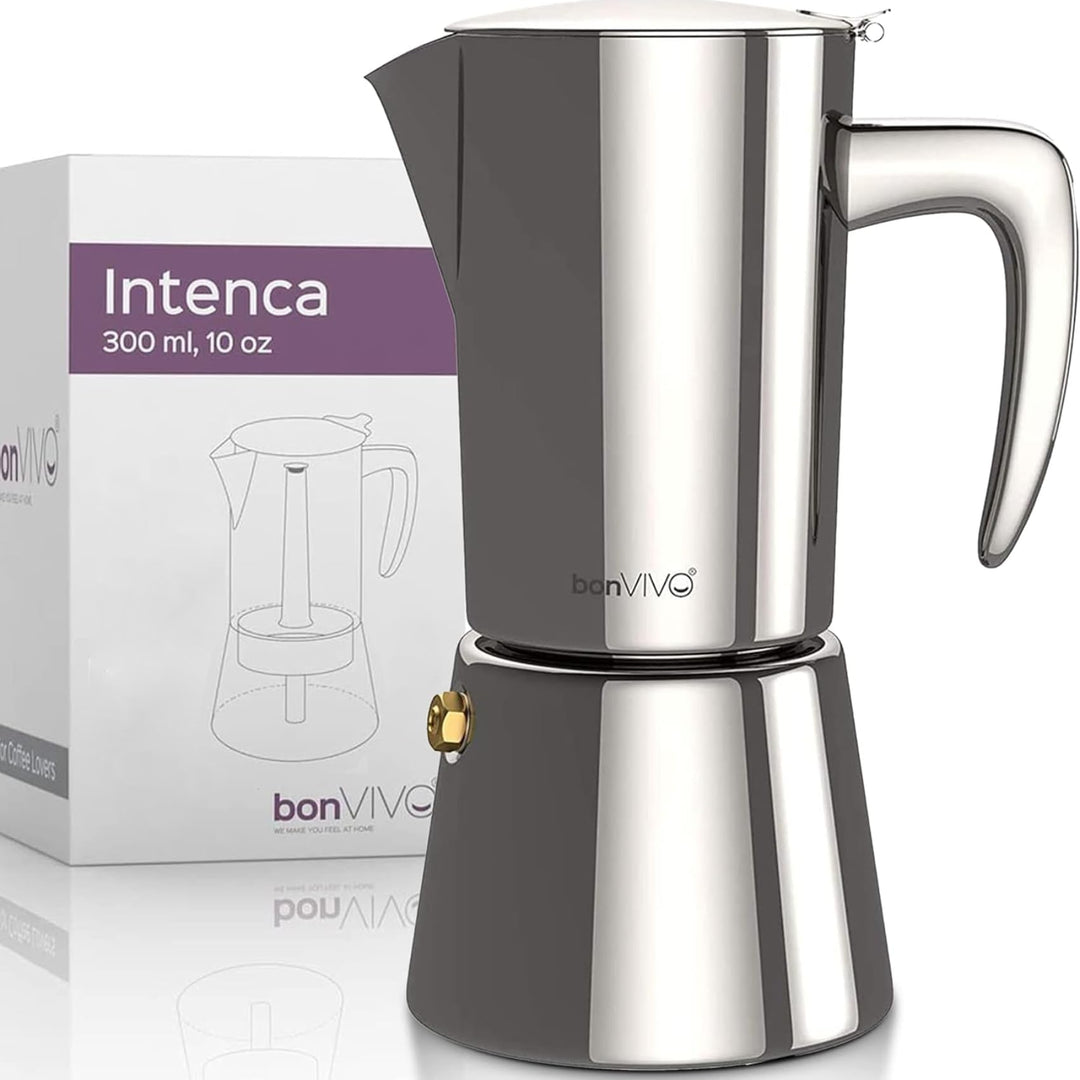 bonVIVO Espressokocher Induktion geeignet - Edelstahl Kaffeekocher in Chrom-Optik m. Wasserkessel u.