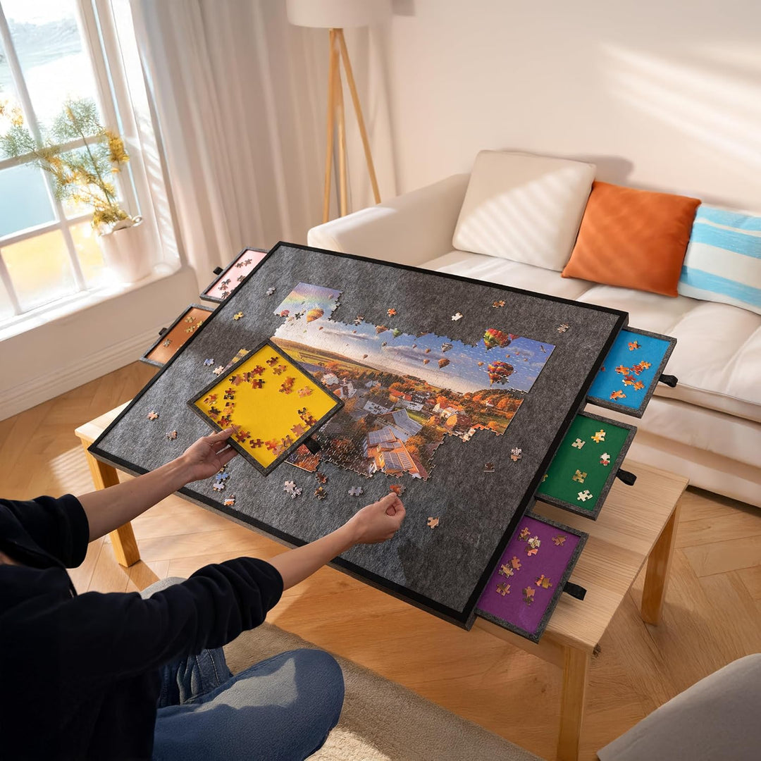 Tektalk klappbarer Puzzletisch mit Abdeckung, 3-Kippwinkel-Puzzleplateau, leichtes tragbares Filzpuz