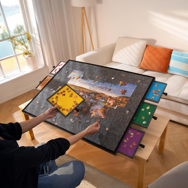 Tektalk klappbarer Puzzletisch mit Abdeckung, 3-Kippwinkel-Puzzleplateau, leichtes tragbares Filzpuz