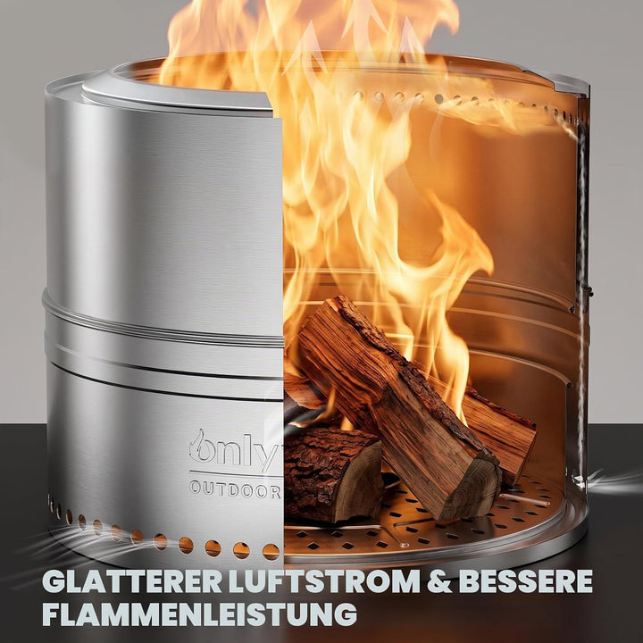 Onlyfire Tragbare Feuerstellen mit Aufbewahrungstasche, 50cm Fire Pit aus Edelstahl, Abnehmbarer Asc