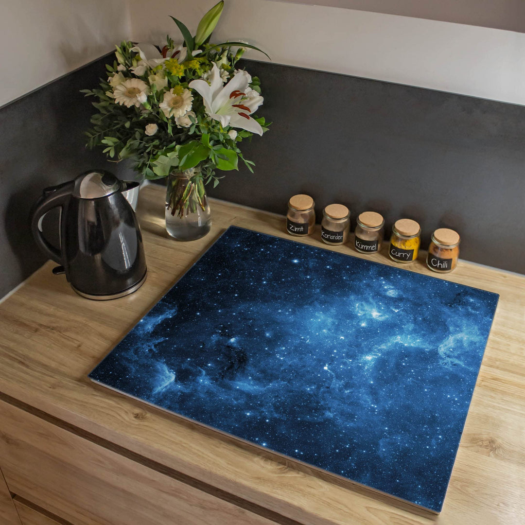 banjado® Herdabdeckplatte Glas 1-teilig 60x52 cm/Schneidebrett Herdabdeckung mit Motiv Universum/Her