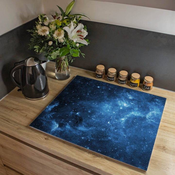 banjado® Herdabdeckplatte Glas 1-teilig 60x52 cm/Schneidebrett Herdabdeckung mit Motiv Universum/Her