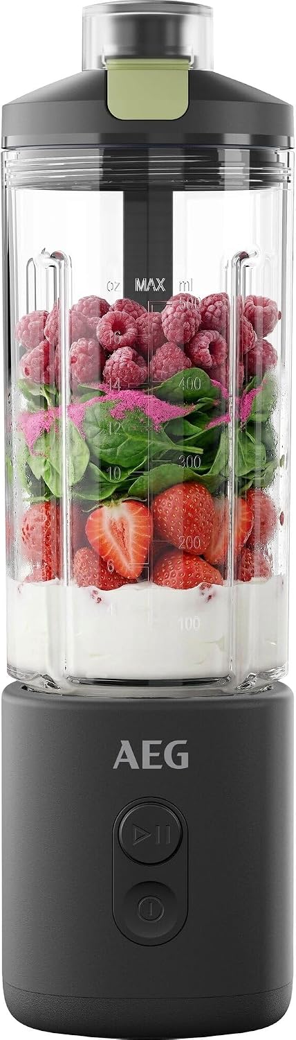 AEG Tragbarer Standmixer, auslaufsicherer 500 ml Trinkbehälter, PB4-1-2CG | Akku Smoothie Maker wied