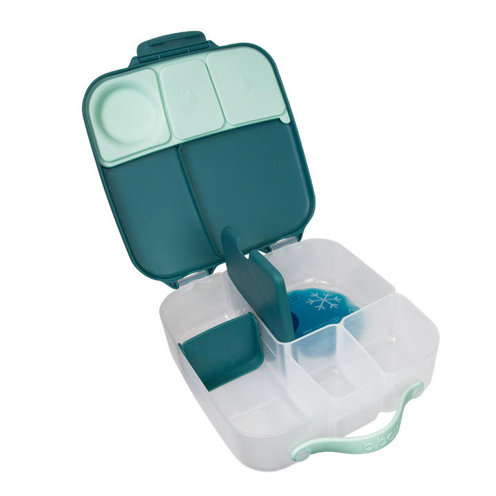 b.box Brotdose | Grosse Bento-Box mit 4 Fächern (2 auslaufsicher), herausnehmbarer Trenner, Gel-Kühl