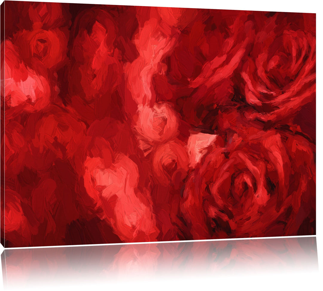 Pixxprint DREI rote Rosen als Leinwandbild/Grösse: 100x70 cm/Wandbild/Kunstdruck/fertig bespannt, 10