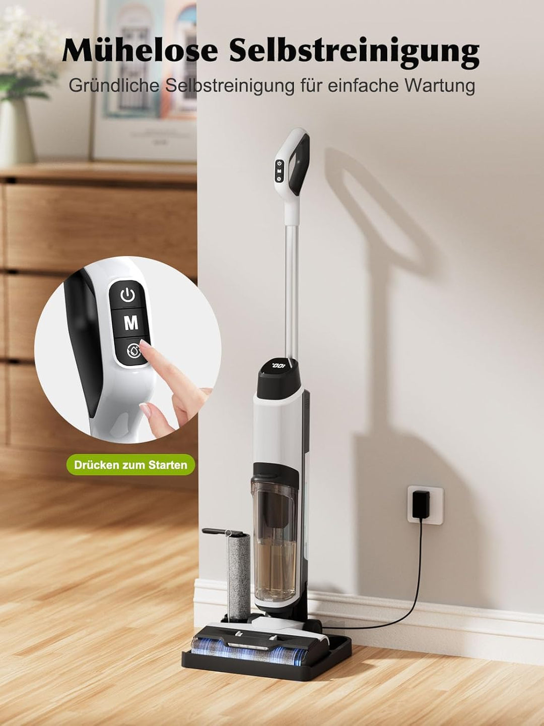 Nass Trockensauger Akku, 20.000 Pa kabelloser All-in-One Staubsauger mit wischfunktion, Sprachausgab