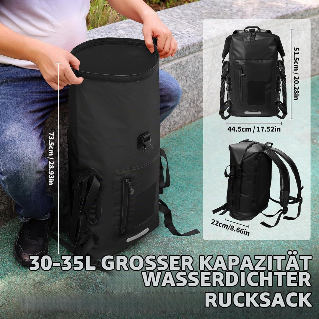 Wasserdichter Rucksack 30-35L, Rolltop Waterproof Backpack Mit Gepolstertem Tragegurt, Wasserdichtem
