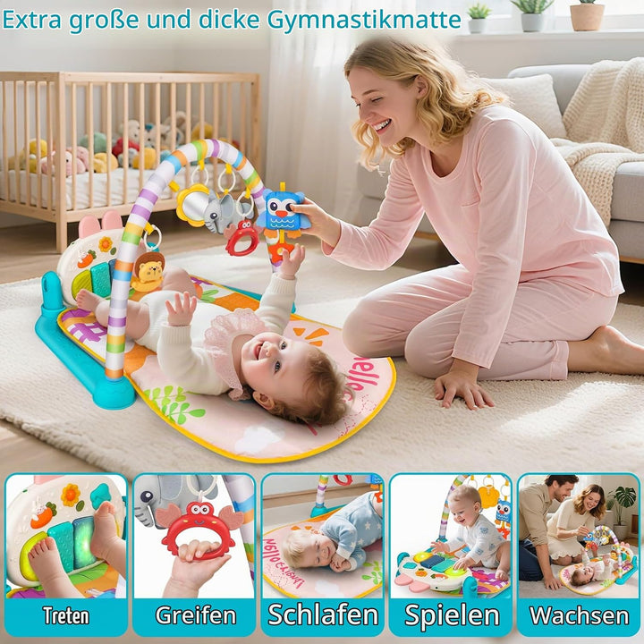 nicknack Spielmatte für Baby mit Klavier, Musik &amp; Lichtern – Spielbogen, Tummy Time Activity Center