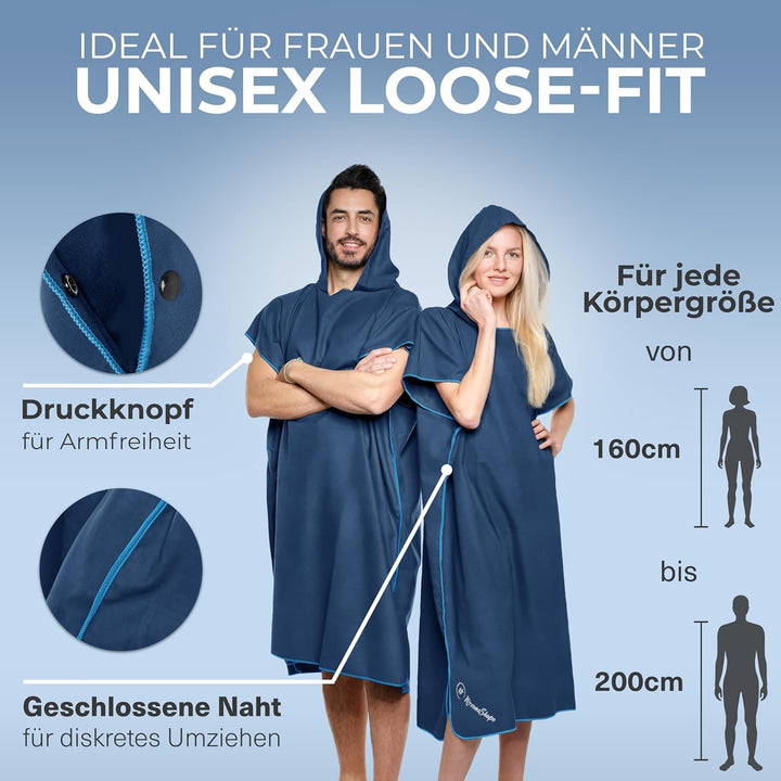NirvanaShape Handtuch-Poncho für Erwachsene, Umziehhilfe & Handtuch zugleich, Surf-Poncho mit Quick-
