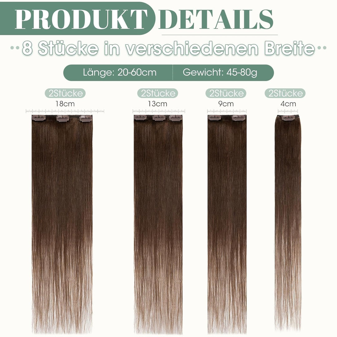 Rich Choices Clip in Extensions Echthaar 8 Stück Clip Extensions 20cm 