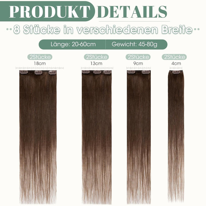 Rich Choices Clip in Extensions Echthaar 8 Stück Clip Extensions 20cm 