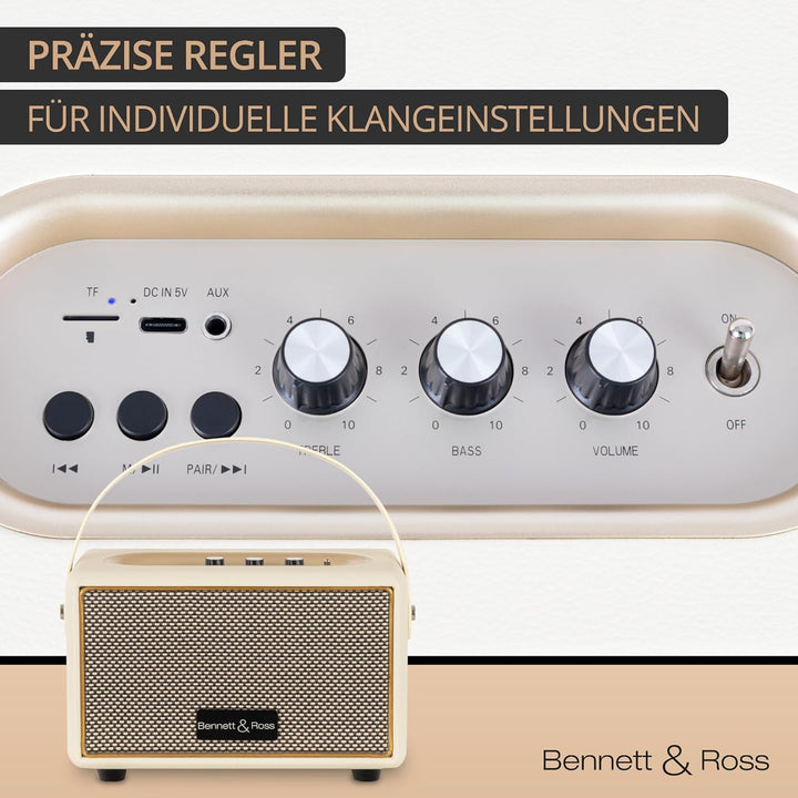 Bennett & Ross BB-820CW Blackmore Junior Version 2020 - Retro Bluetooth Lautsprecher in Lederoptik m