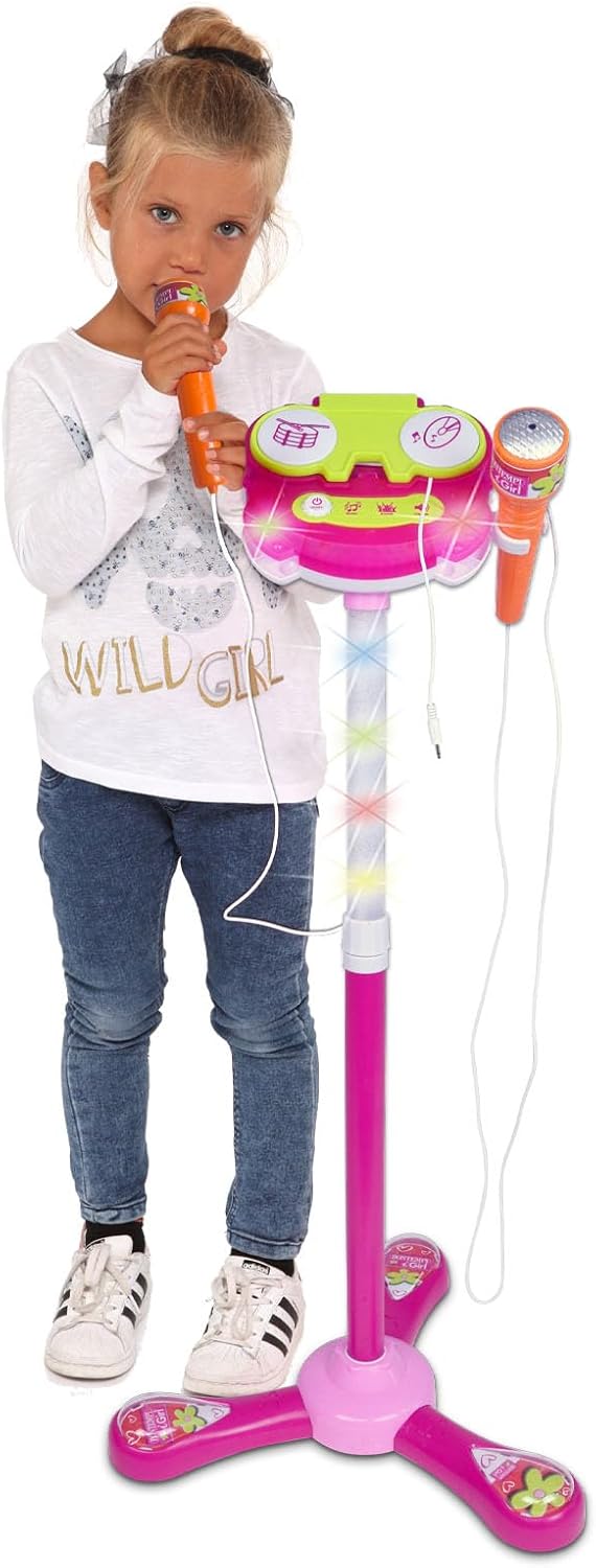 Bontempi 40 1471 TwinStage Mic-Doppeltes Bühnenmikrofon mit MP3-Anschluss für atemberaubende Perform