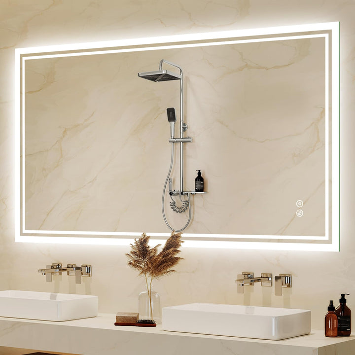Badspiegel-mit-Beleuchtung 70x100cm: LED Badezimmer-Spiegel Badezimmerspiegel mit Beschlagfrei, Touc