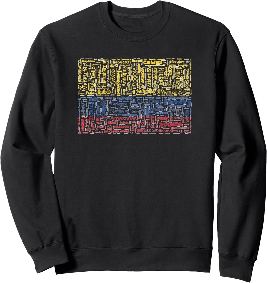 Colombian Flag Shirt with Colombian Cities Word Art Sweatshirt