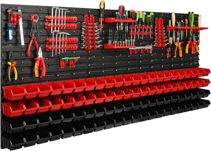 Lagersystem Werkstattregal | 172 x 78 cm | 88 stck. Box | Wandregal mit Werkzeughalterungen und Stap