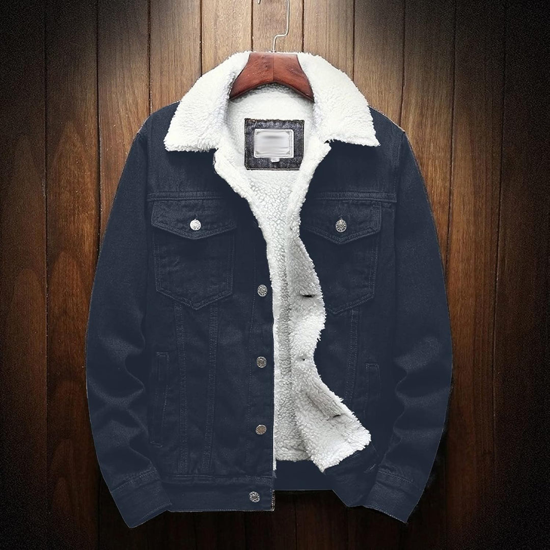 EMATOP Jeansjacke Herren Winter Denim Jacke Warme Gefütterte Cordjacke Mode Revers Jeans Jacken mit
